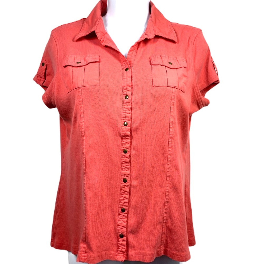 Style & Co Peach Pink Polo with Chest Pockets Top